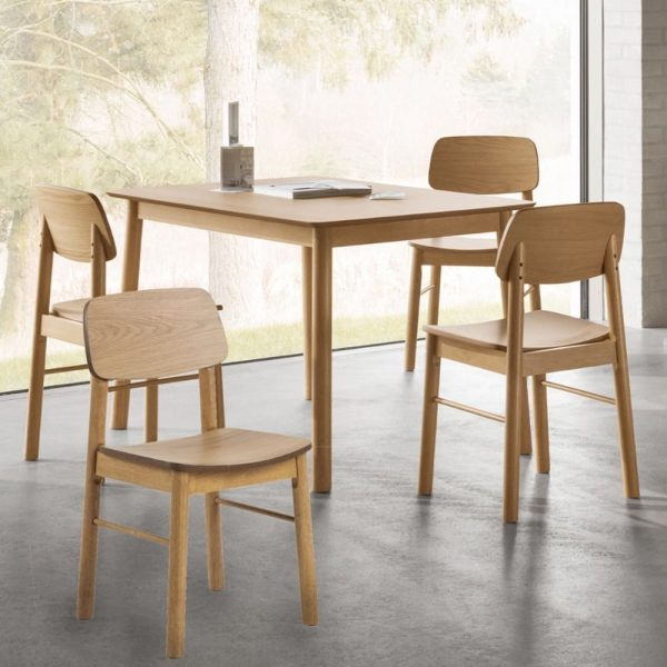 Bastrop Wooden Dining Table With 4 Chairs In Matt Oak | Bed Sava