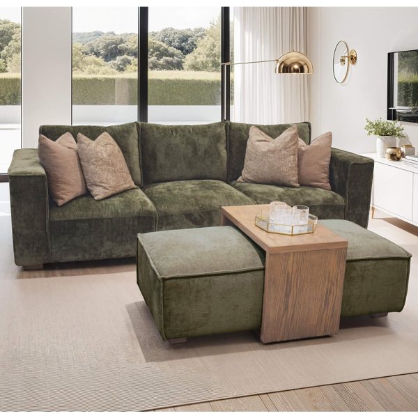Batavia Fabric 3 Seater Sofa With Coffee Table In Olive | Bed Sava