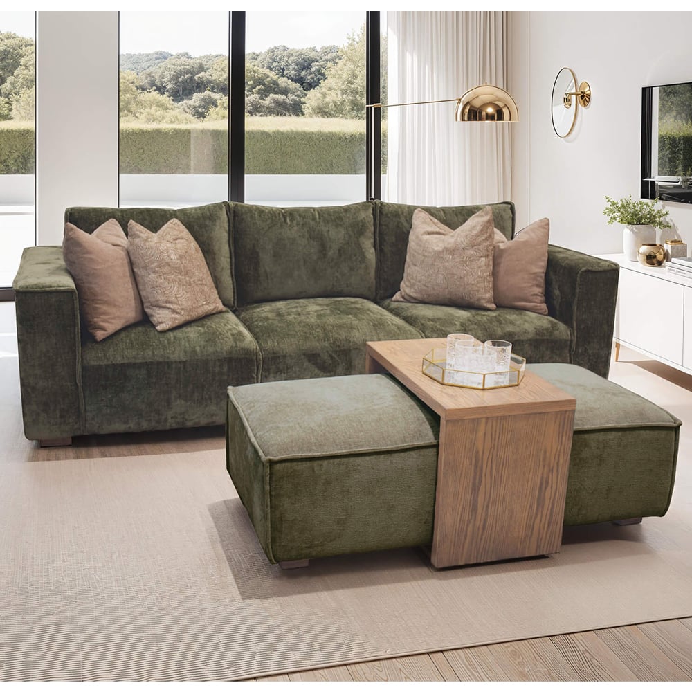 Batavia Fabric 3 Seater Sofa With Coffee Table In Olive