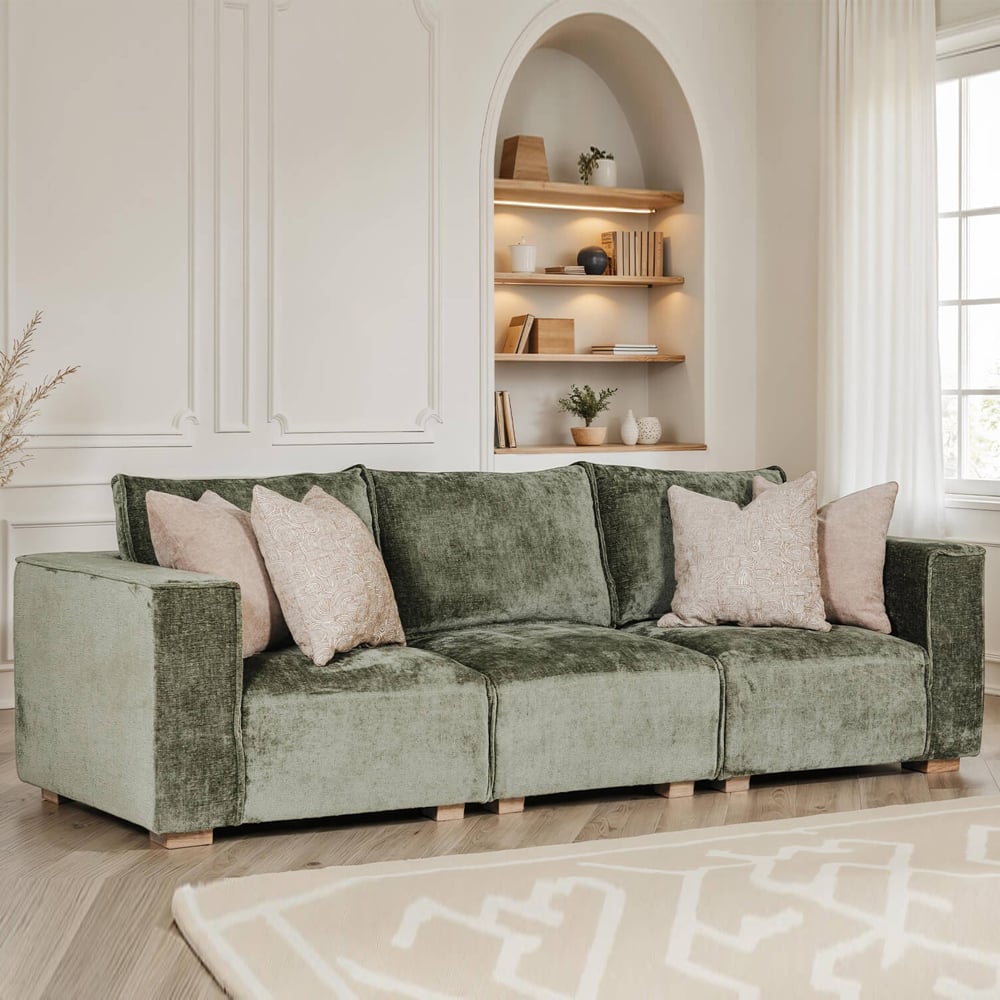 Batavia Fabric 3 Seater Sofa In Olive