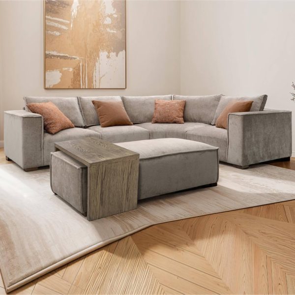 Batavia Fabric Corner Sofa With Coffee Table In Mink | Bed Sava