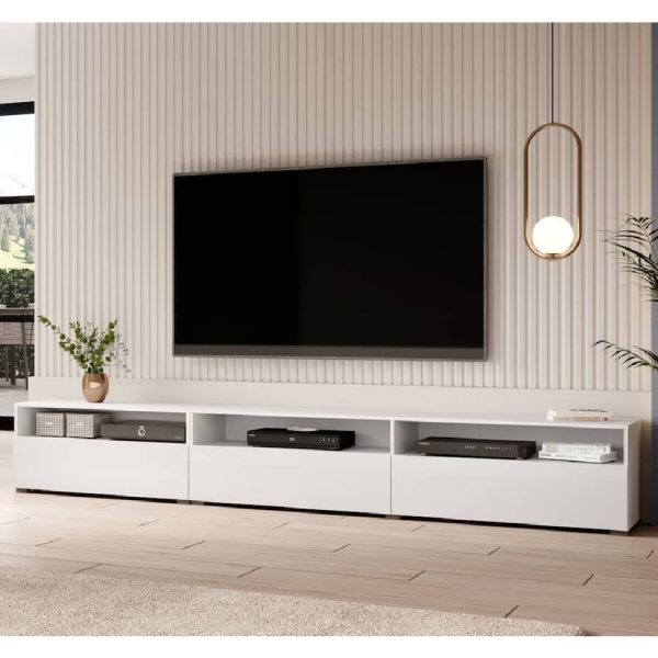 Batavia High Gloss TV Stand With 4 Flip Doors In White Matt | Bed Sava
