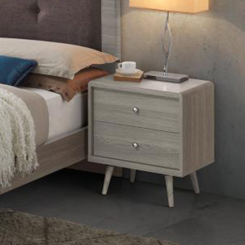 Batya Wooden Bedside Cabinet With 2 Drawers In Grey Oak