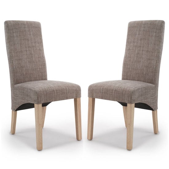 Basrah Oatmeal Fabric Dining Chairs With Oak Legs In Pair