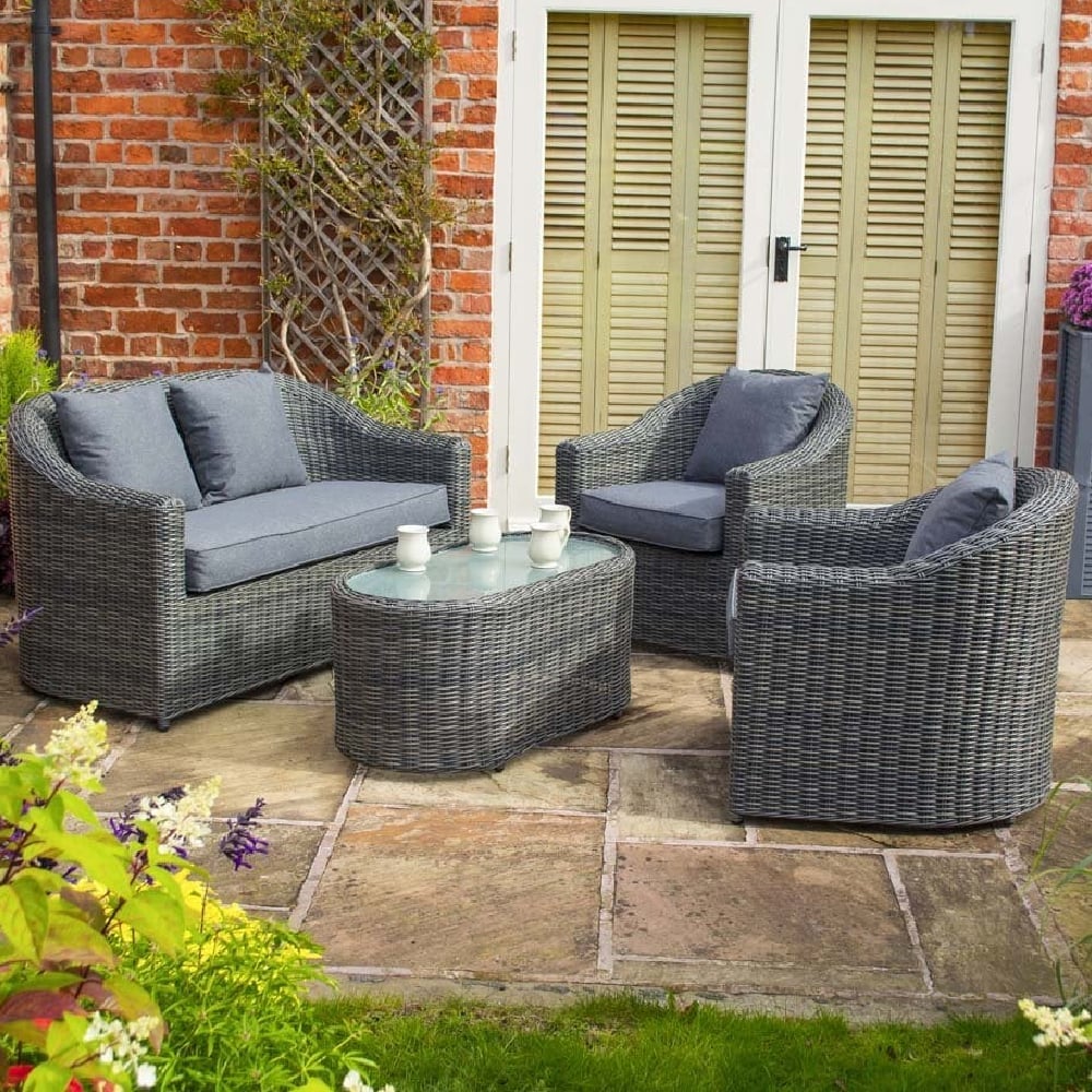 Baxton Rattan Garden Sofa Set With Coffee Table In Grey