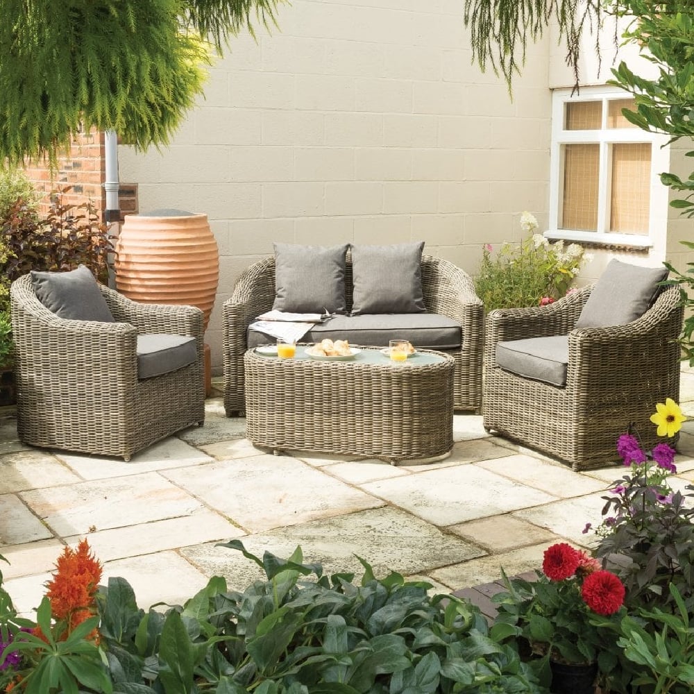 Baxton Rattan Garden Sofa Set With Coffee Table In Natural