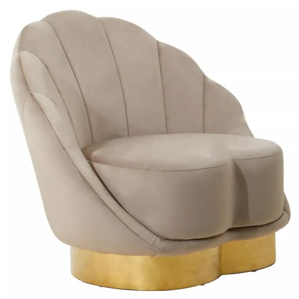 Bayfield Velvet Accent Chair With Gold Steel Base In Mink | Bed Sava