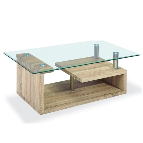 Baylee Clear Glass Coffee Table With Natural Base | Bed Sava