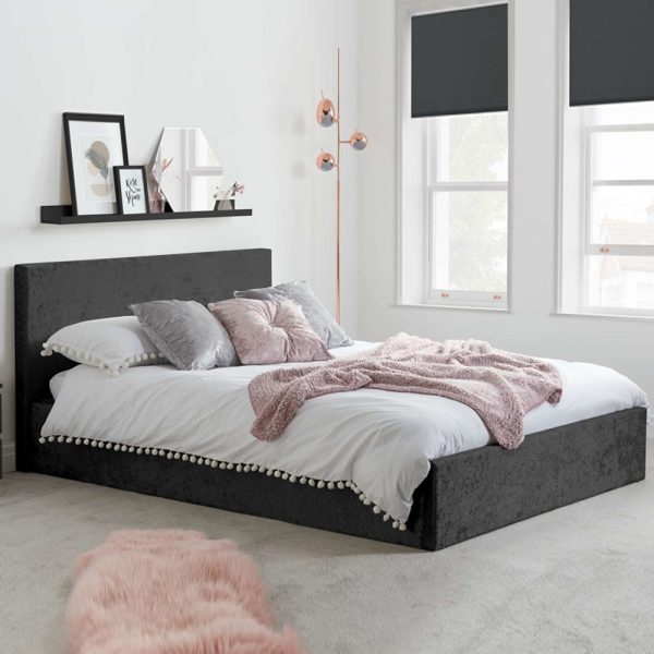 Beano Fabric Ottoman Double Bed In Black Crushed Velvet | Bed Sava