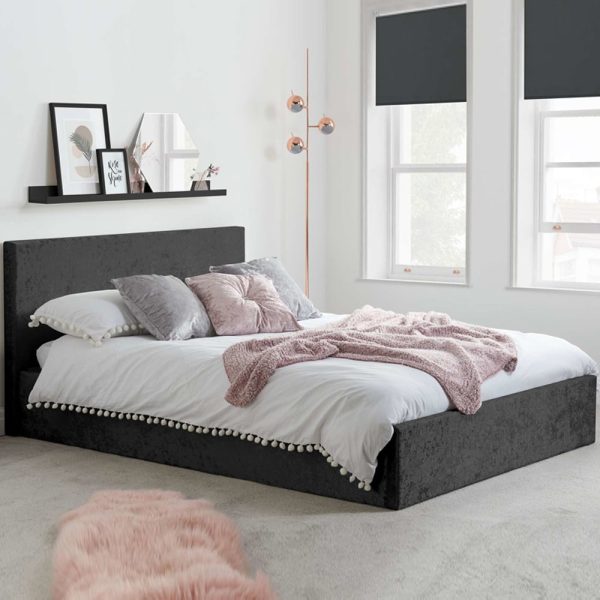 Beano Fabric Ottoman Small Double Bed In Black Crushed Velvet | Bed Sava