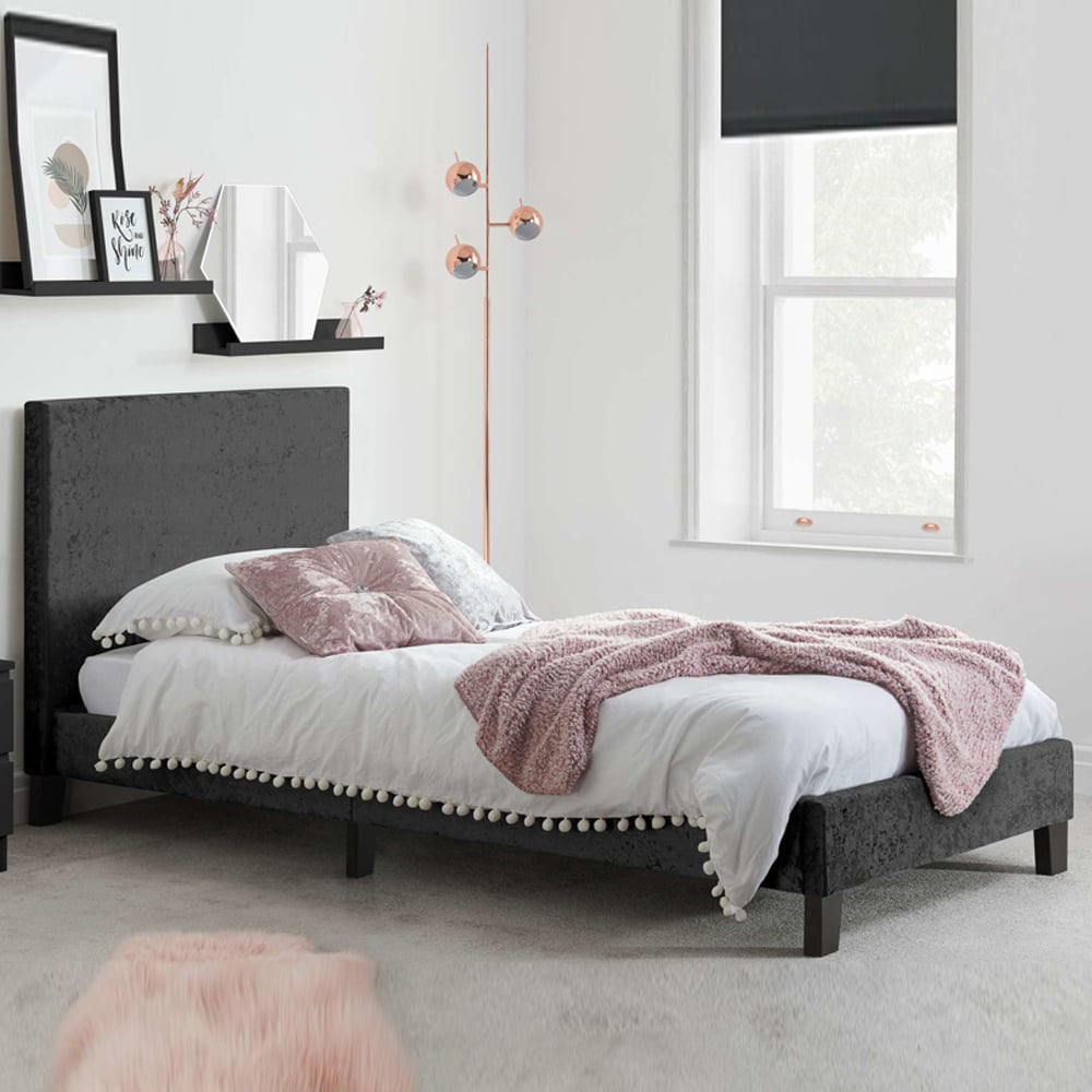 Beano Fabric Single Bed In Black Crushed Velvet