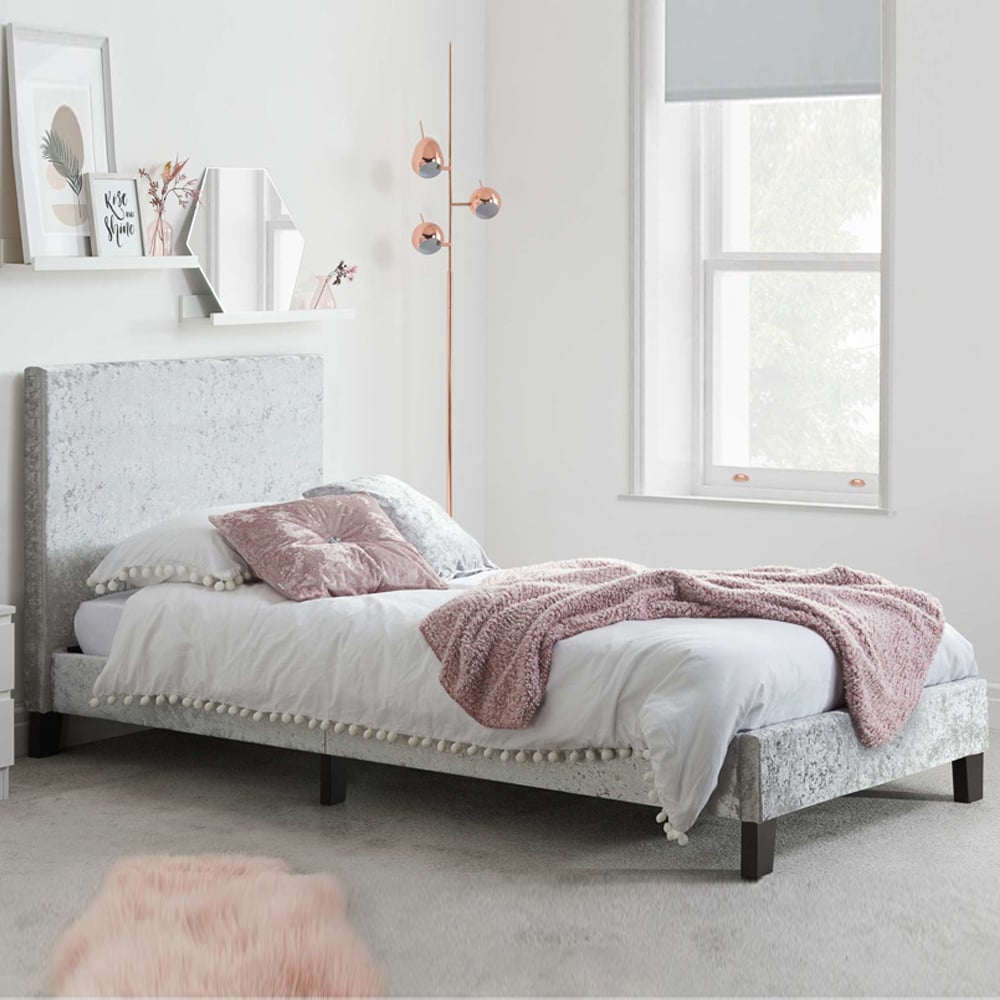 Beano Fabric Single Bed In Steel Crushed Velvet