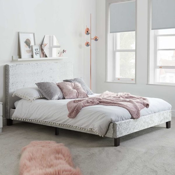 Beano Fabric Small Double Bed In Steel Crushed Velvet | Bed Sava