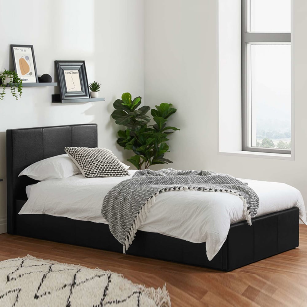 Beano Faux Leather Ottoman Storage Single Bed In Black