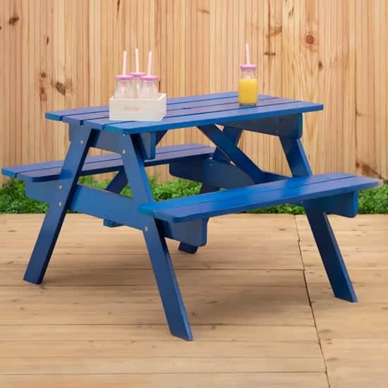 Beata Outdoor Wooden Kids Picnic Bench In Blue