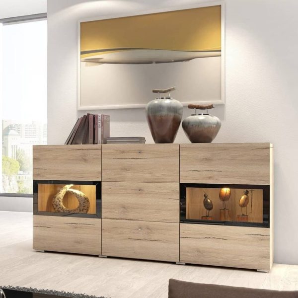 Beatrice Wooden Sideboard With 2 Doors 3 Drawers In Oak San Remo | Bed Sava