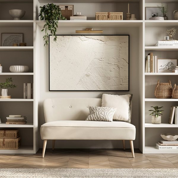 Beau Fabric 2 Seater Sofa With Wooden Legs In Sand | Bed Sava