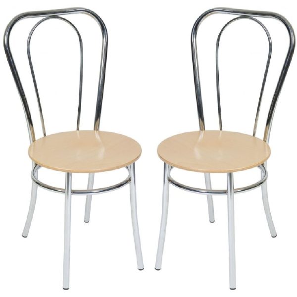 Beaufort Oak Wooden Bistro Chair With Chrome Frame In Pair | Bed Sava
