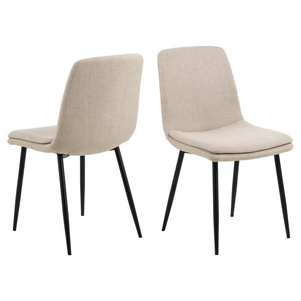 Becka Beige Fabric Dining Chairs With Black Legs In Pair