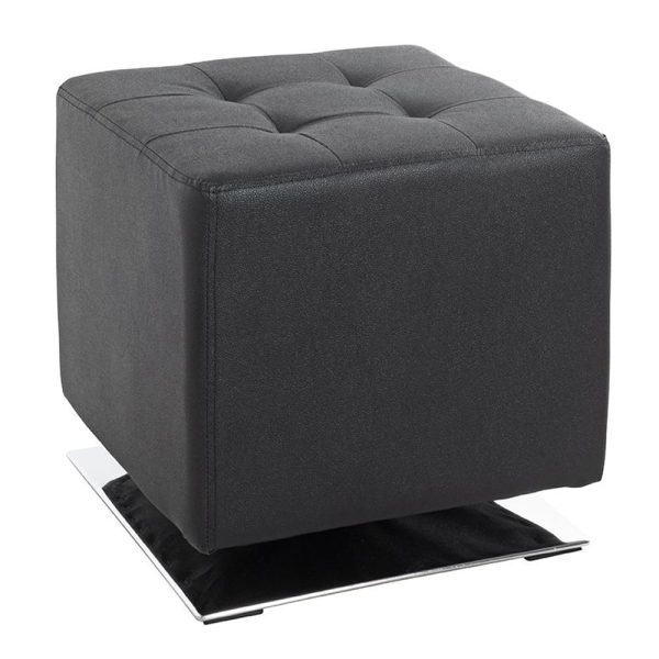 Beckley Leather Stool In Chrome Black | Bed Sava