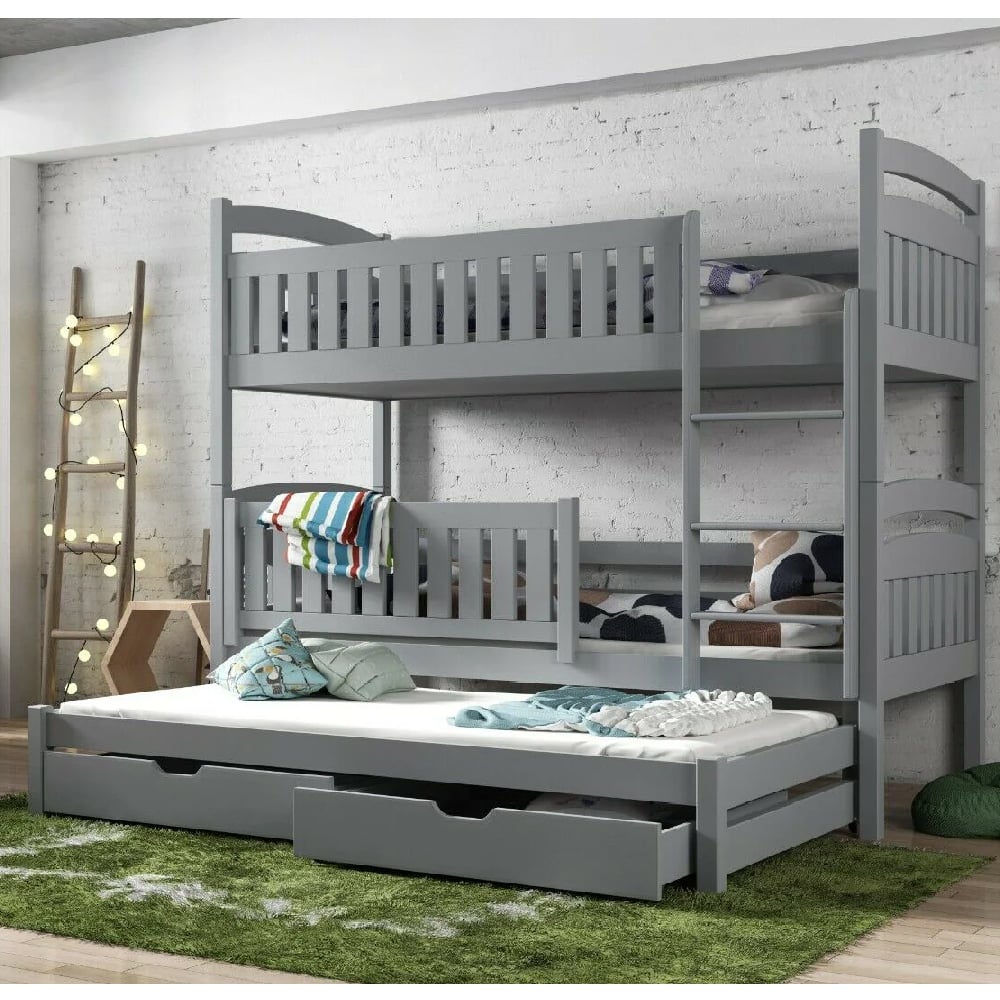Beckley Wooden Bunk Bed Without Mattress Trundle In Grey