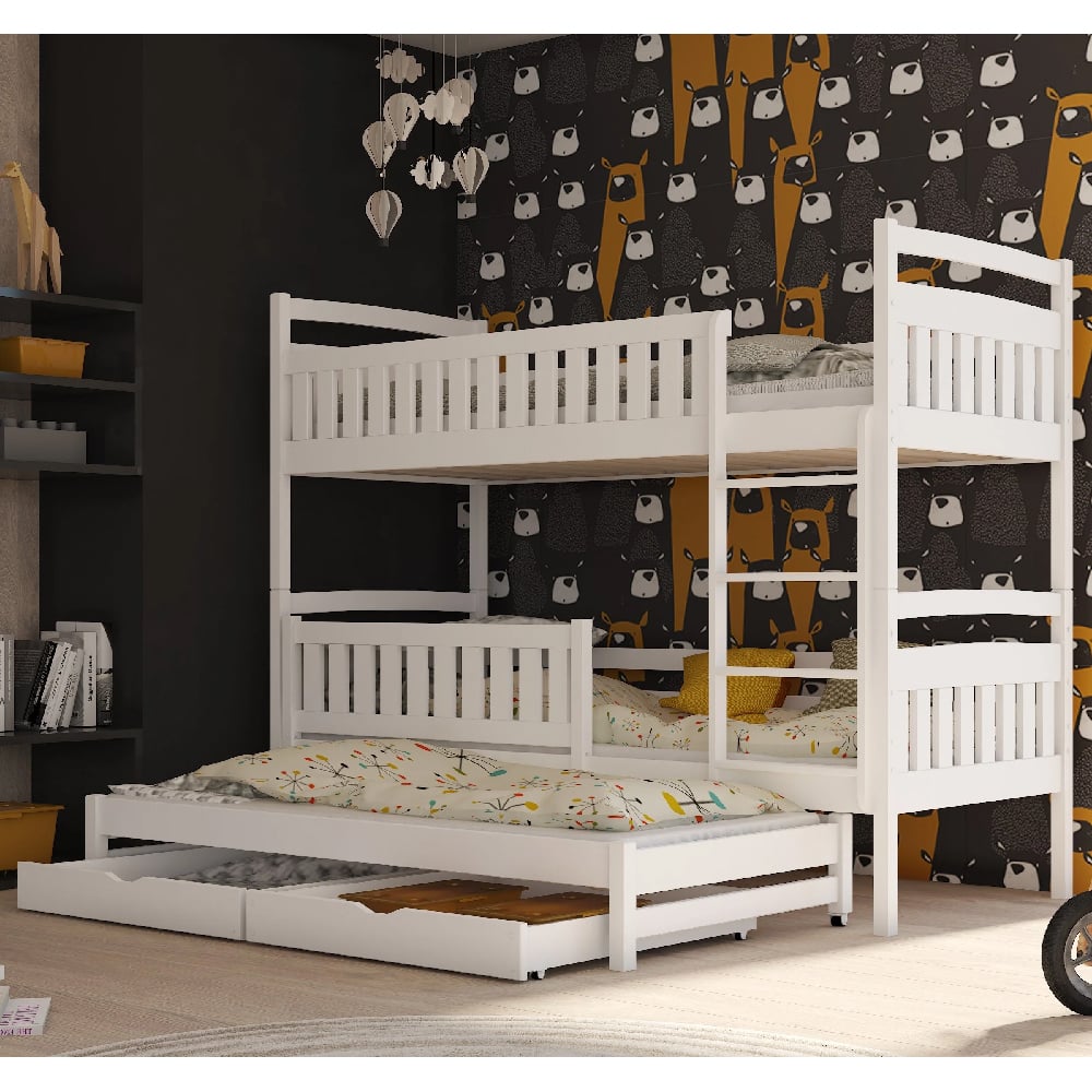 Beckley Wooden Bunk Bed Without Mattress Trundle In White