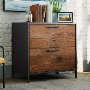 Beckley Wooden Office Cabinet With 2 Drawers In Vintage Oak | Bed Sava