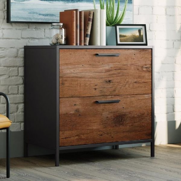 Beckley Wooden Office Cabinet With 2 Drawers In Vintage Oak | Bed Sava