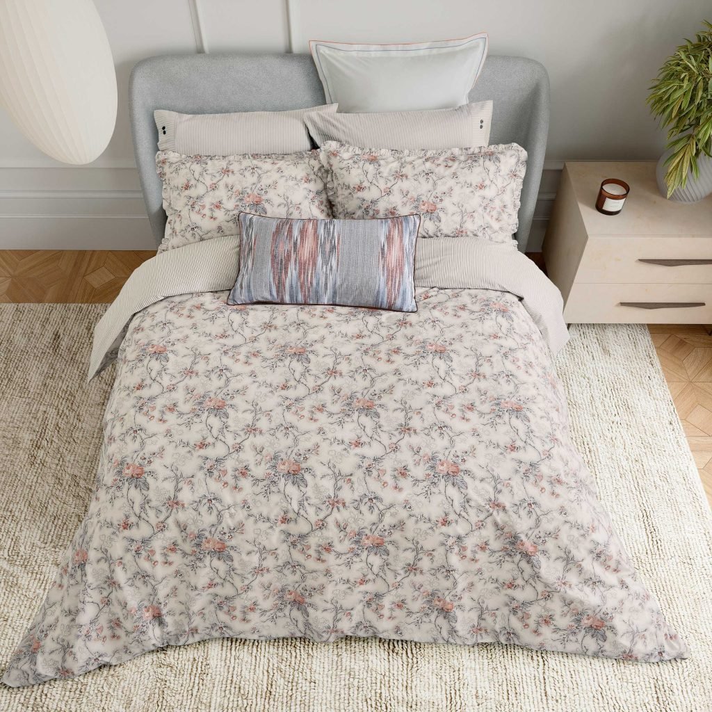 Bedeck of Belfast Estelle Super Kingsize Duvet Cover Set, Chambray/Pink
