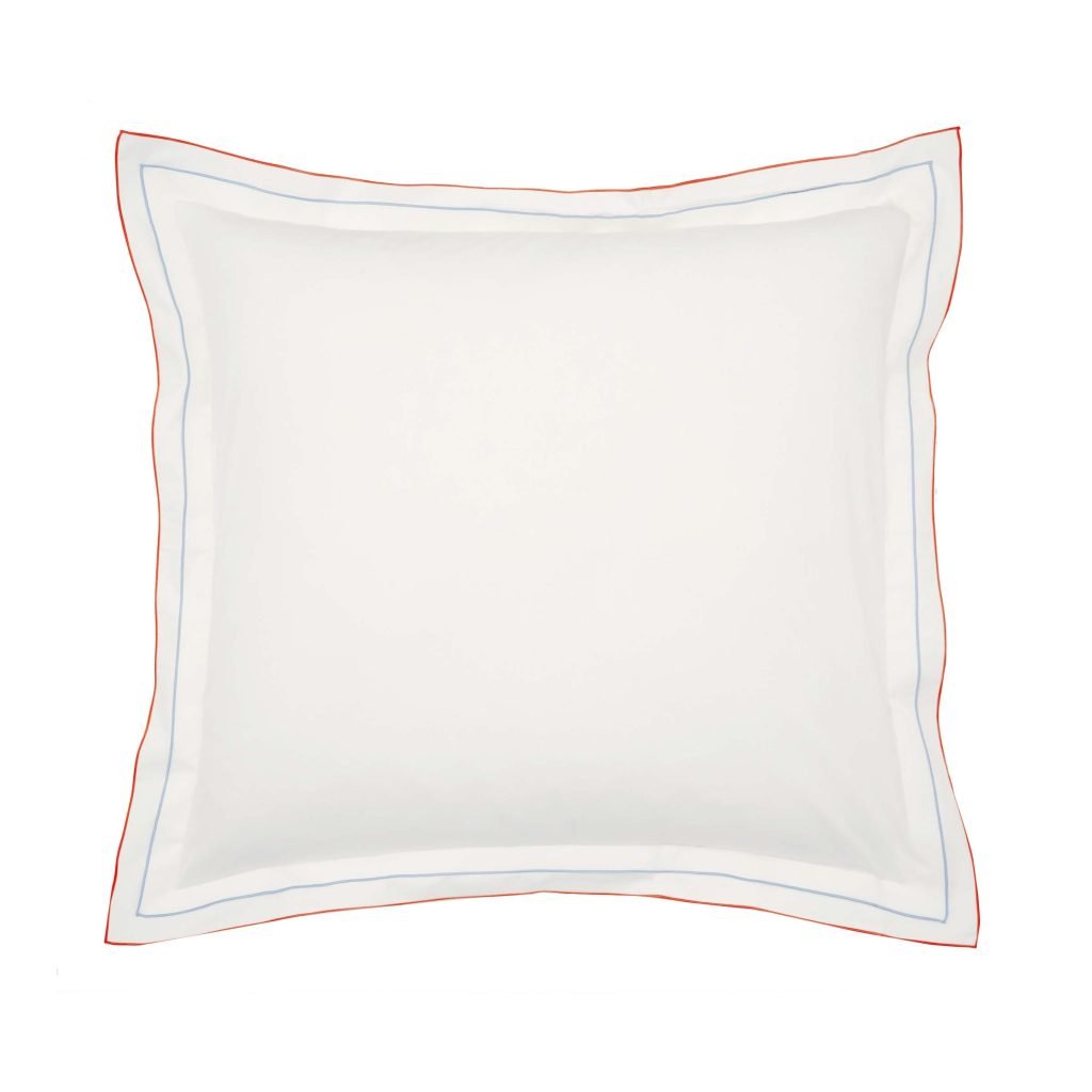Bedeck of Belfast Estelle Pair of Square Oxford Pillowcases, Chambray/Pink