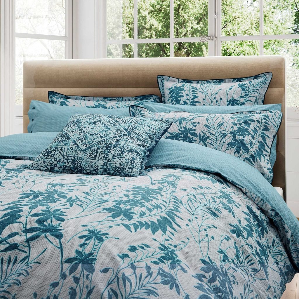 Bedeck of Belfast Mieko Double Duvet Cover Set, Teal & Silver