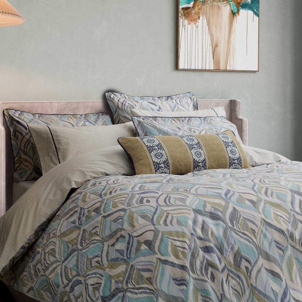 Bedeck of Belfast Rayanne Kingsize Duvet Cover Set, Soft Teal & Green