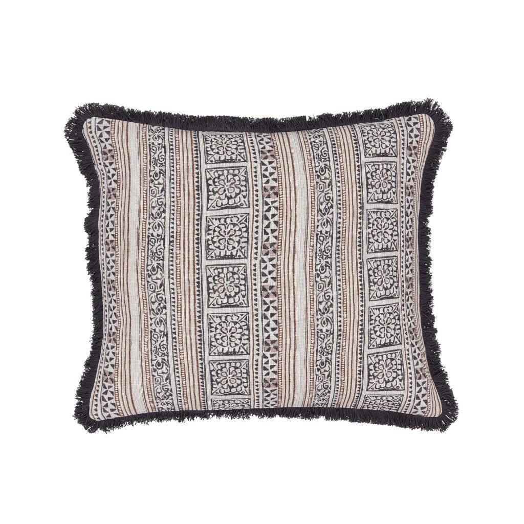 Bedeck of Belfast Zenda Cushion 50cm x 50cm, Charcoal & Tan