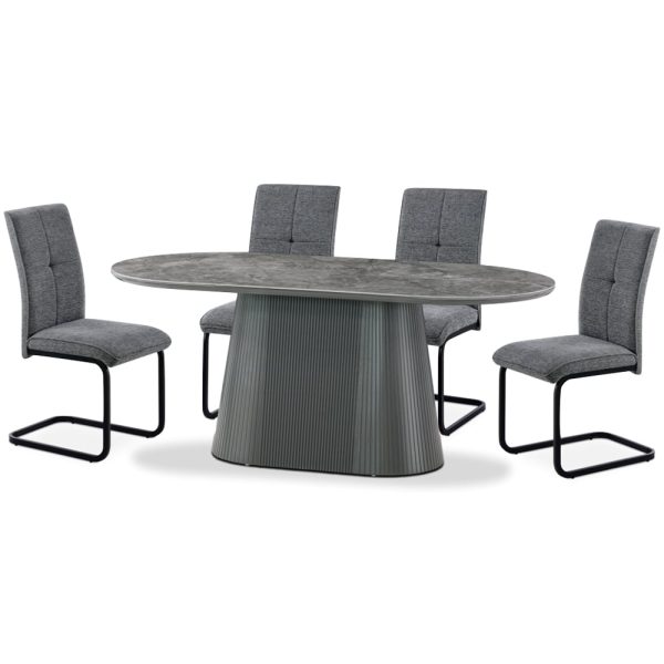 Bedford Sintered Stone Dining Table With 6 Chairs In Dark Grey | Bed Sava