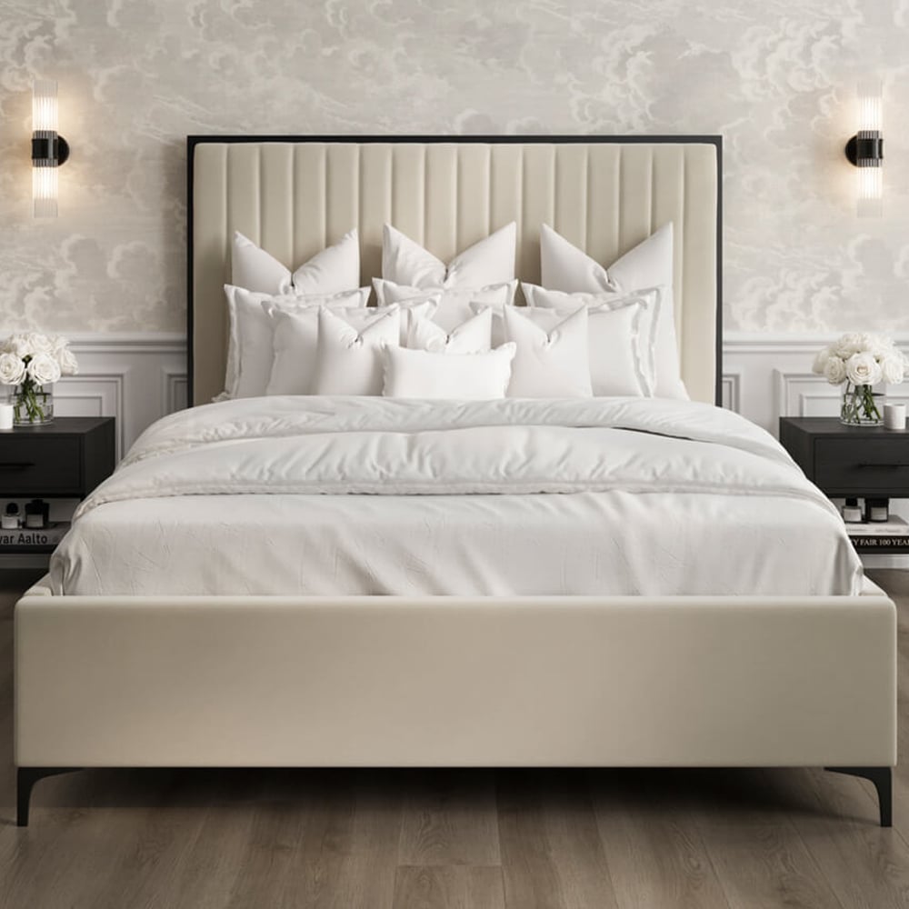 Bekele Velvet King Size Bed In Cream