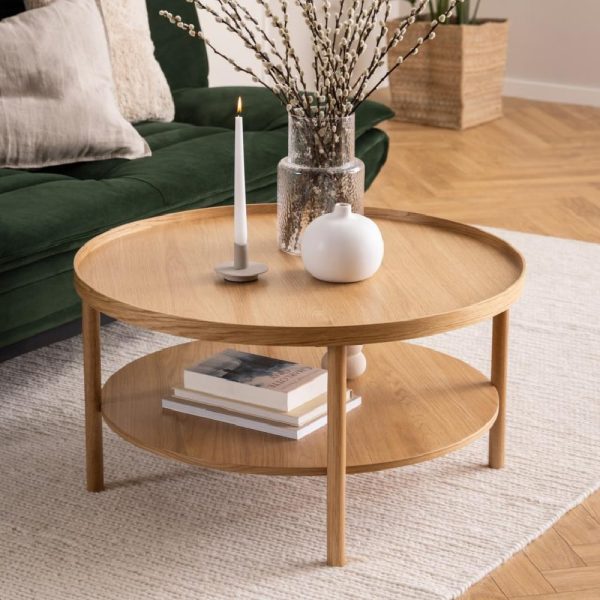 Belcourt Wooden Round Coffee Table In Oak | Bed Sava