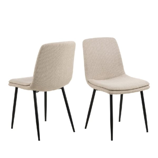 Belfast Beige Fabric Dining Chairs With Black Legs In Pair | Bed Sava