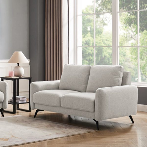 Belfast Fabric 2 Seater Sofa With Black Legs In Oatmeal | Bed Sava