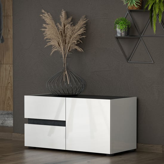 Belfort High Gloss Hallway Seating Bench In White Slate Grey