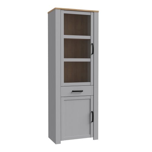 Belgin Wooden Display Cabinet 2 Doors 1 Drawer In Grey And Oak