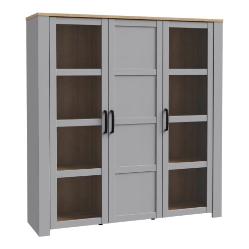 Belgin Wooden Display Cabinet 3 Doors In Grey And Oak