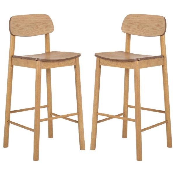 Belgrade Matt Oak Wooden Bar Chairs In Pair | Bed Sava