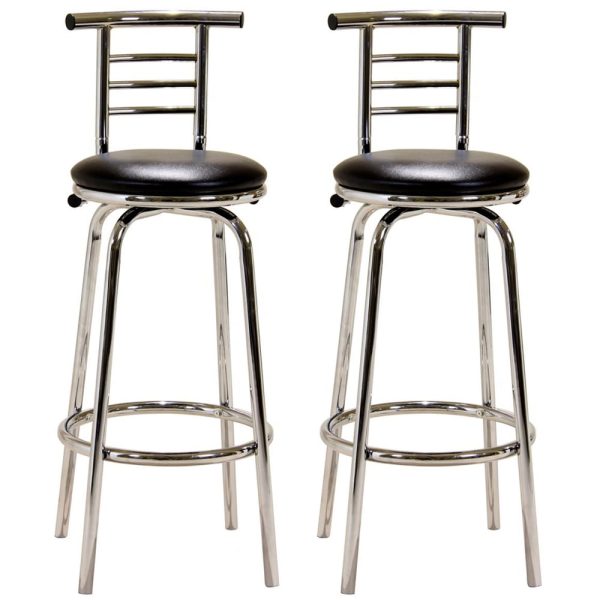 Belita Black Leather Bar Stools With Chrome Legs In Pair | Bed Sava