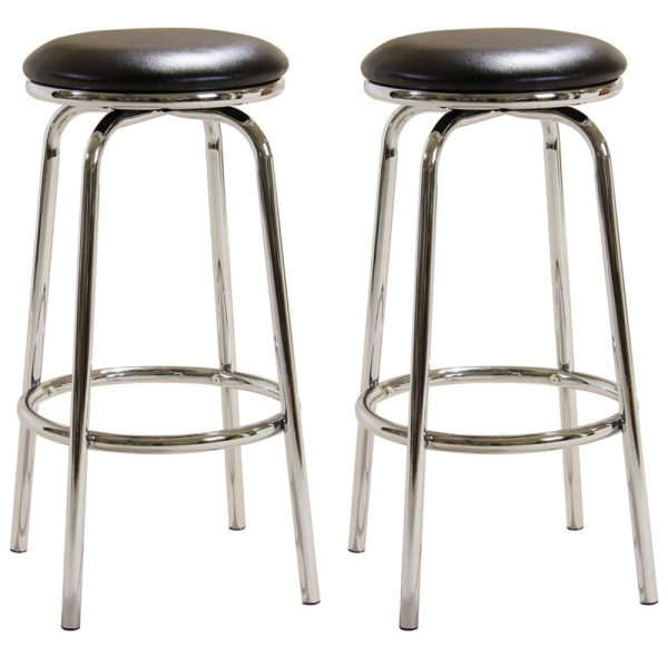 Belita Black Leather Bar Stools With Chrome Frame In Pair | Bed Sava