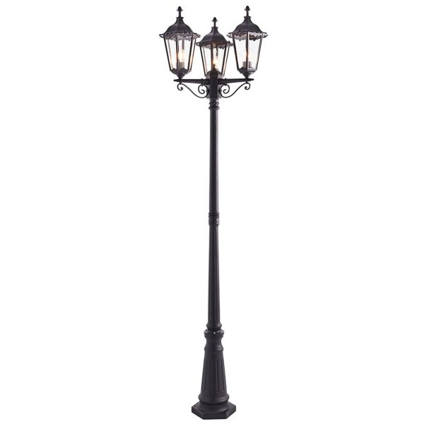 Belleville Clear Glass Tall 3 Lights Lamp Post In Matt Black | Bed Sava