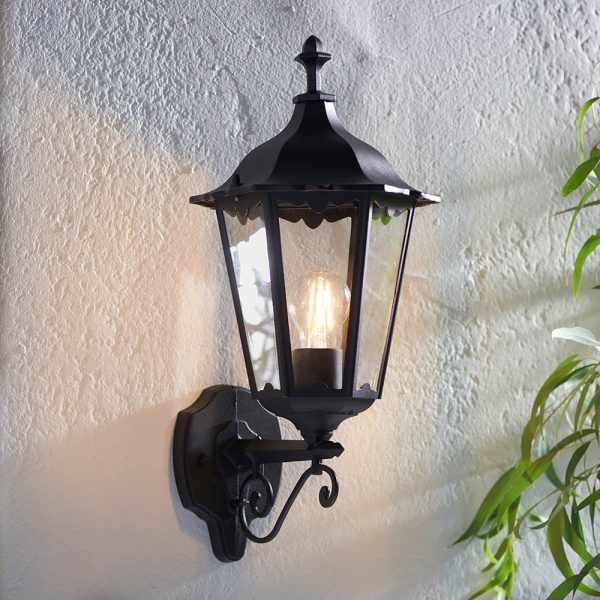 Belleville Small Clear Glass Shade Outdoor Wall Light In Black | Bed Sava