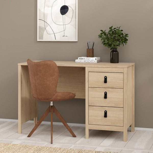 Bellevue Wooden Laptop Desk With 3 Drawers In Oak | Bed Sava