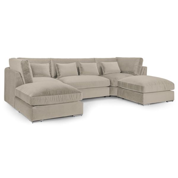 Bellingham Velvet U Shaped Corner Sofa In Beige | Bed Sava