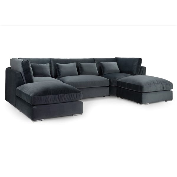 Bellingham Velvet U Shaped Corner Sofa In Slate | Bed Sava
