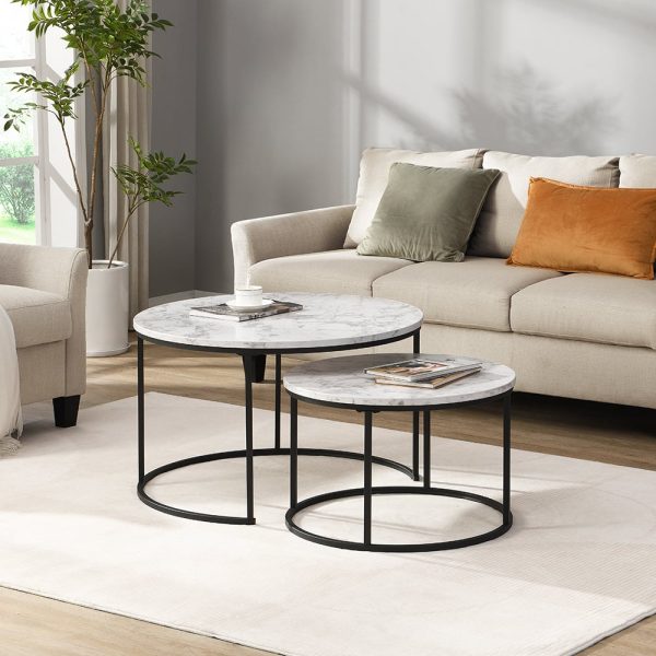 Bellini Wooden Nesting Coffee Tables In White Marble Effect | Bed Sava